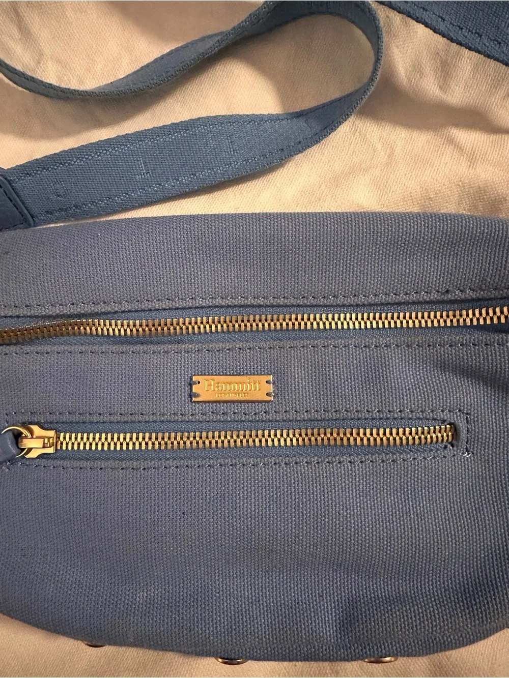 Hammitt Dusty Blue Canvas Crossbody Bag with Gold Hardware